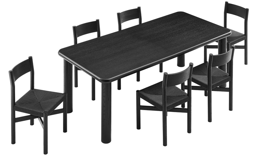 Wells 7-Piece Oak Wood Extendable Dining Table and Chairs Set in Black