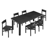 Wells 7-Piece Oak Wood Extendable Dining Table and Chairs Set in Black