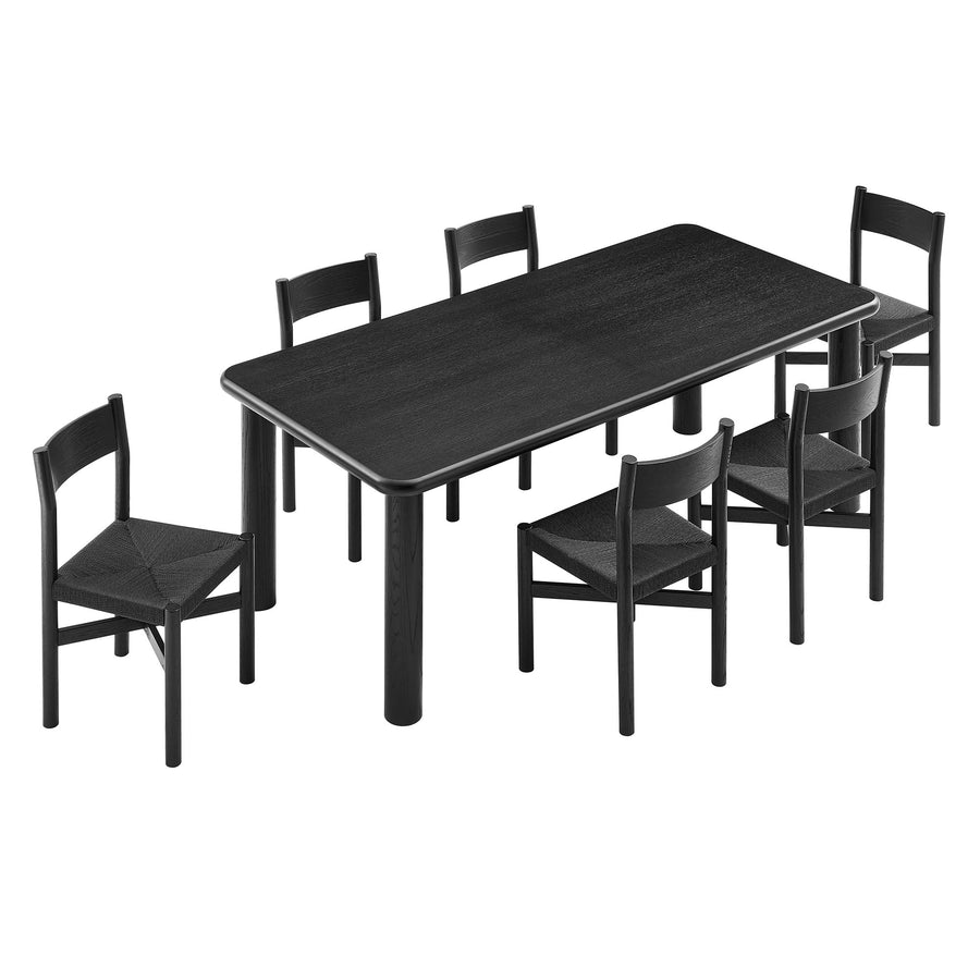 Wells 7-Piece Oak Wood Extendable Dining Table and Chairs Set in Black