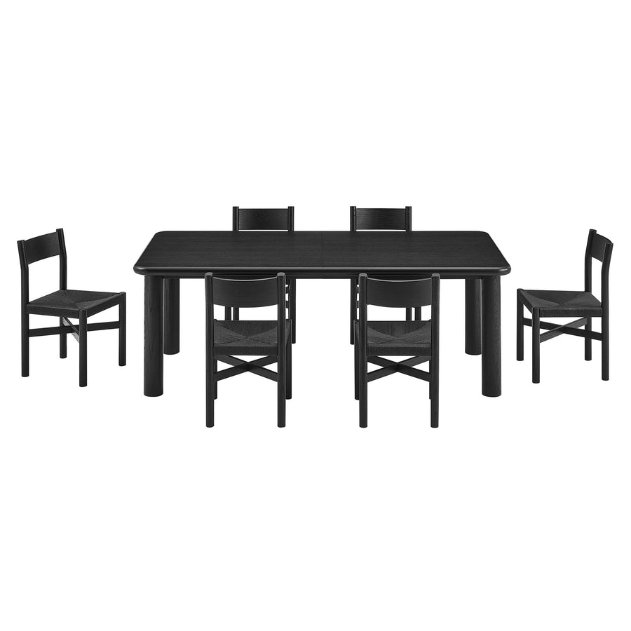 Wells 7-Piece Oak Wood Extendable Dining Table and Chairs Set in Black