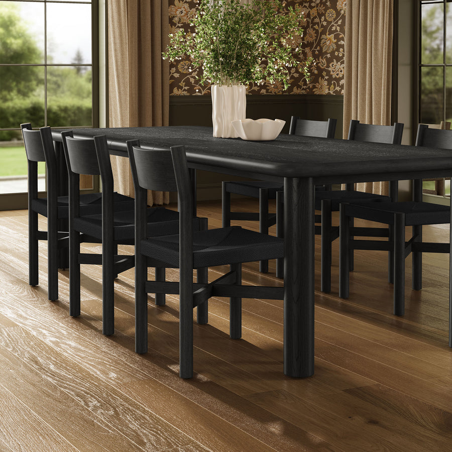 Wells 7-Piece Oak Wood Extendable Dining Table and Chairs Set in Black
