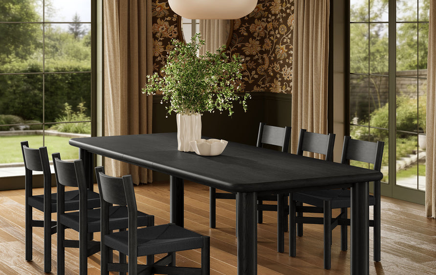 Wells 7-Piece Oak Wood Extendable Dining Table and Chairs Set in Black
