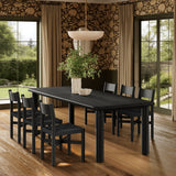 Wells 7-Piece Oak Wood Extendable Dining Table and Chairs Set in Black