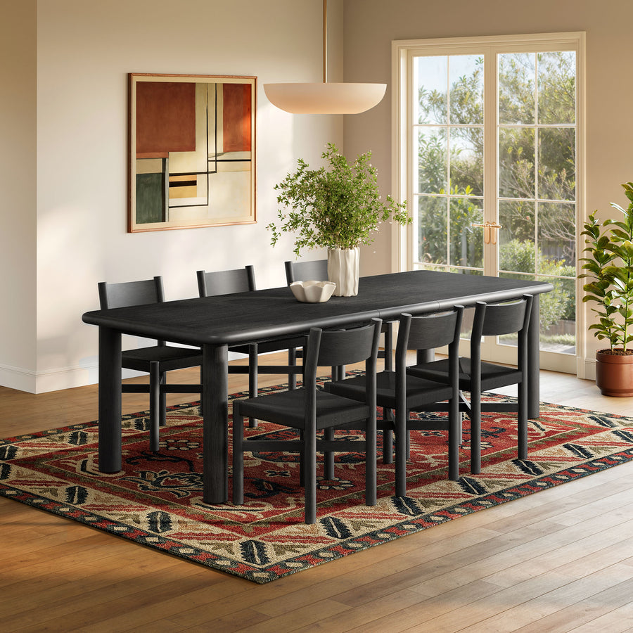 Wells 7-Piece Oak Wood Extendable Dining Table and Chairs Set in Black