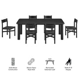 Wells 7-Piece Oak Wood Extendable Dining Table and Chairs Set in Black