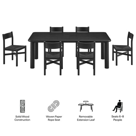 Alvia 7-Piece Oak Wood Extendable Dining Table and Chairs Set in Black