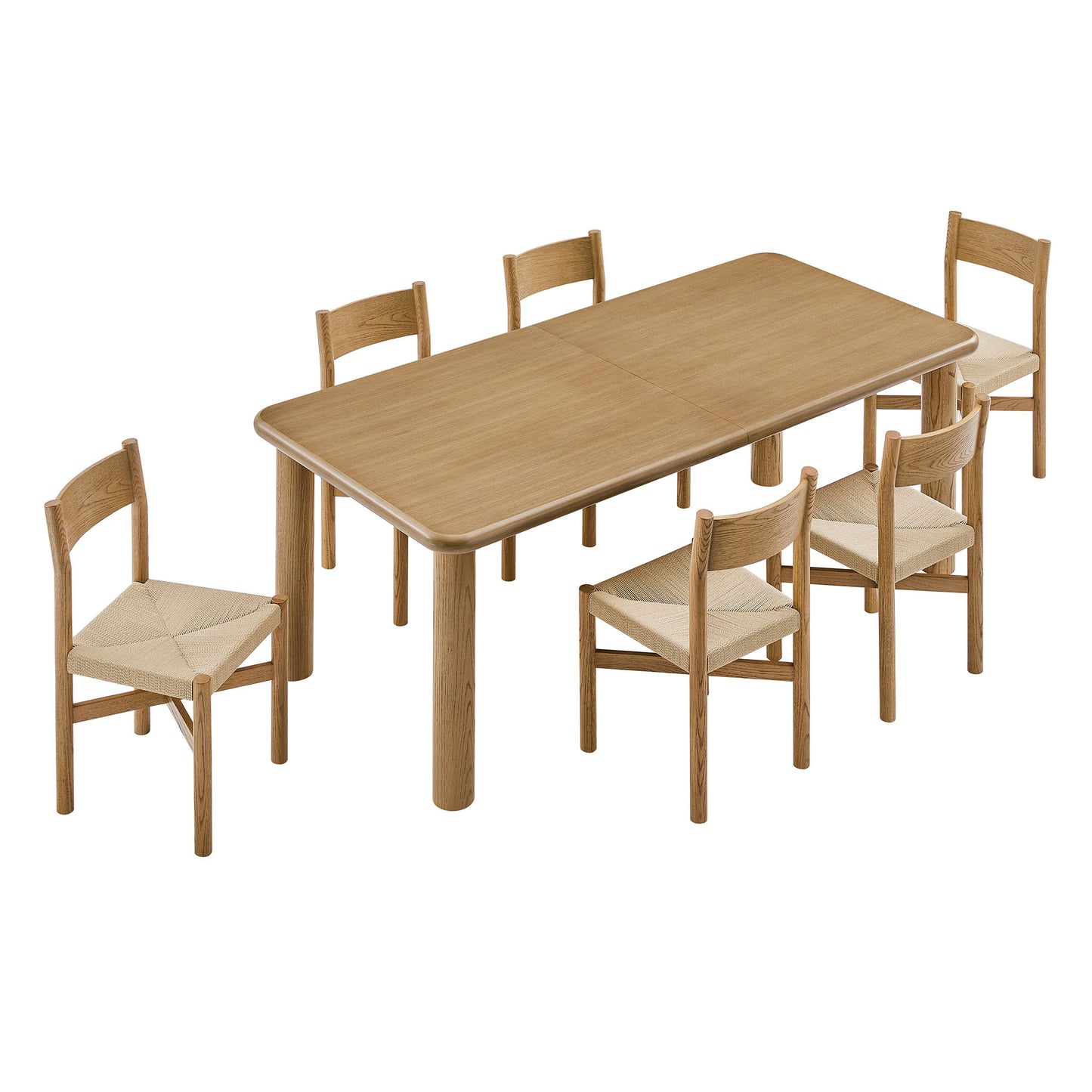 Wells 7-Piece Oak Wood Extendable Dining Table and Chairs Set in Weathered Oak