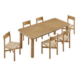 Wells 7-Piece Oak Wood Extendable Dining Table and Chairs Set in Weathered Oak
