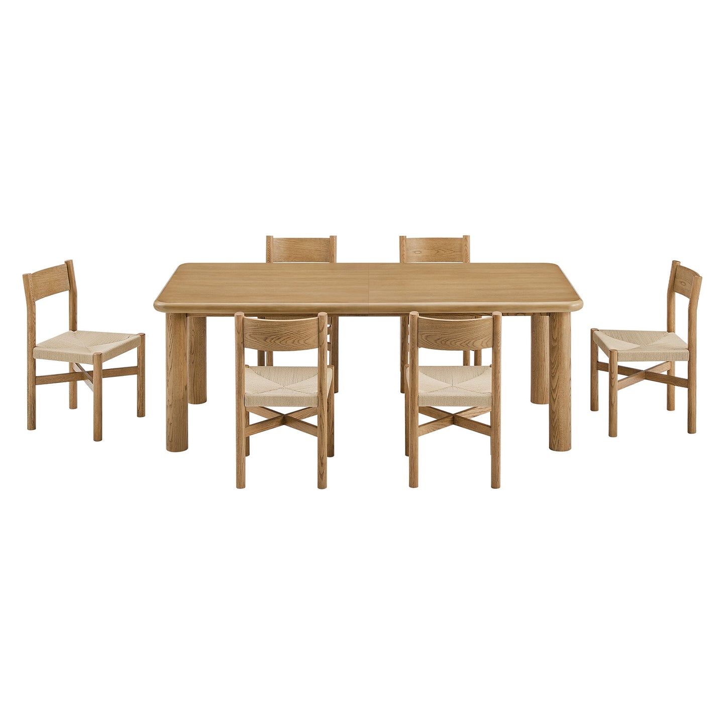 Wells 7-Piece Oak Wood Extendable Dining Table and Chairs Set in Weathered Oak