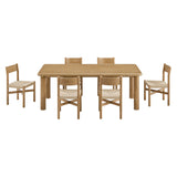 Wells 7-Piece Oak Wood Extendable Dining Table and Chairs Set in Weathered Oak