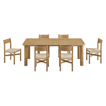 Alvia 7-Piece Oak Wood Extendable Dining Table and Chairs Set in Weathered Oak