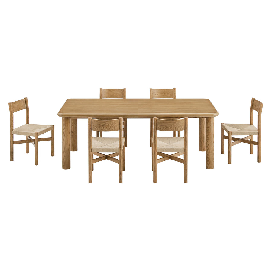 Wells 7-Piece Oak Wood Extendable Dining Table and Chairs Set in Weathered Oak