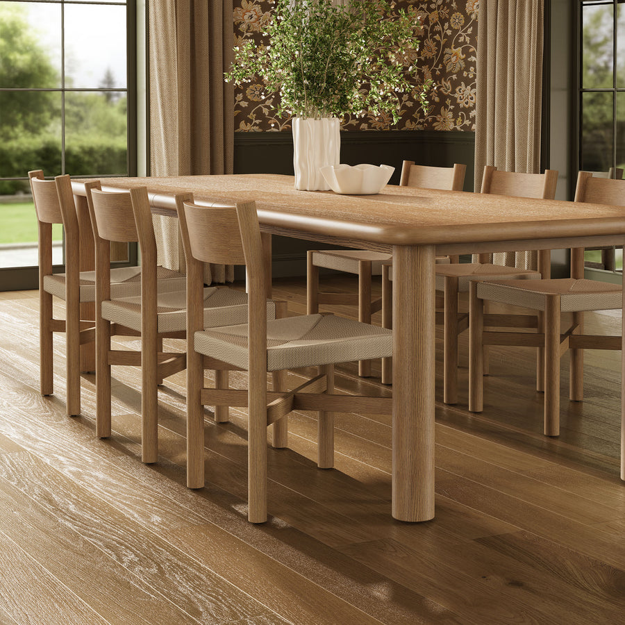 Wells 7-Piece Oak Wood Extendable Dining Table and Chairs Set in Weathered Oak