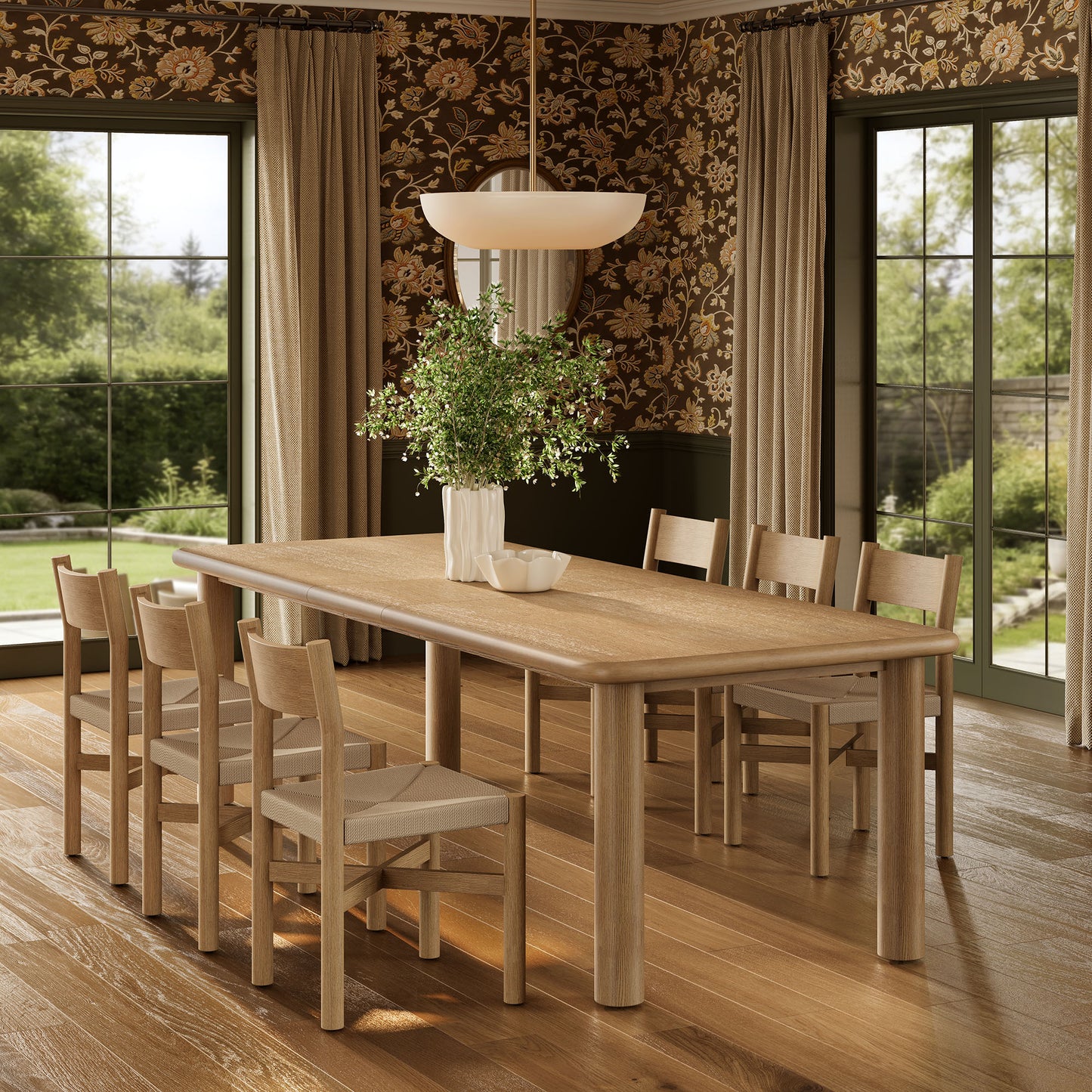 Wells 7-Piece Oak Wood Extendable Dining Table and Chairs Set in Weathered Oak