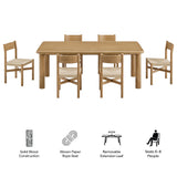 Wells 7-Piece Oak Wood Extendable Dining Table and Chairs Set in Weathered Oak