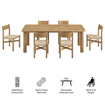 Alvia 7-Piece Oak Wood Extendable Dining Table and Chairs Set in Weathered Oak
