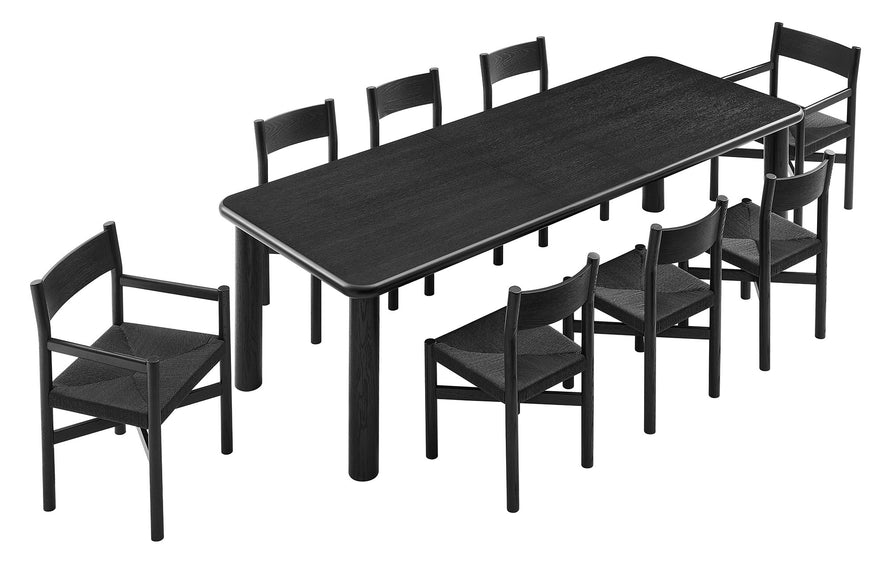 Wells 9-Piece Oak Wood Extendable Dining Table and Chairs Set in Black