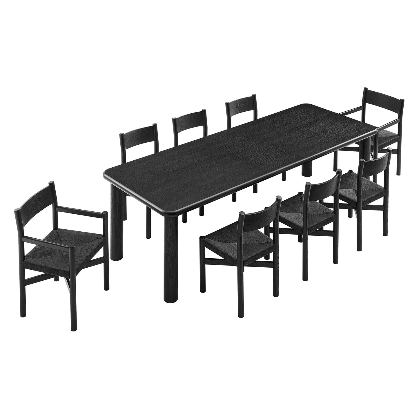 Wells 9-Piece Oak Wood Extendable Dining Table and Chairs Set in Black