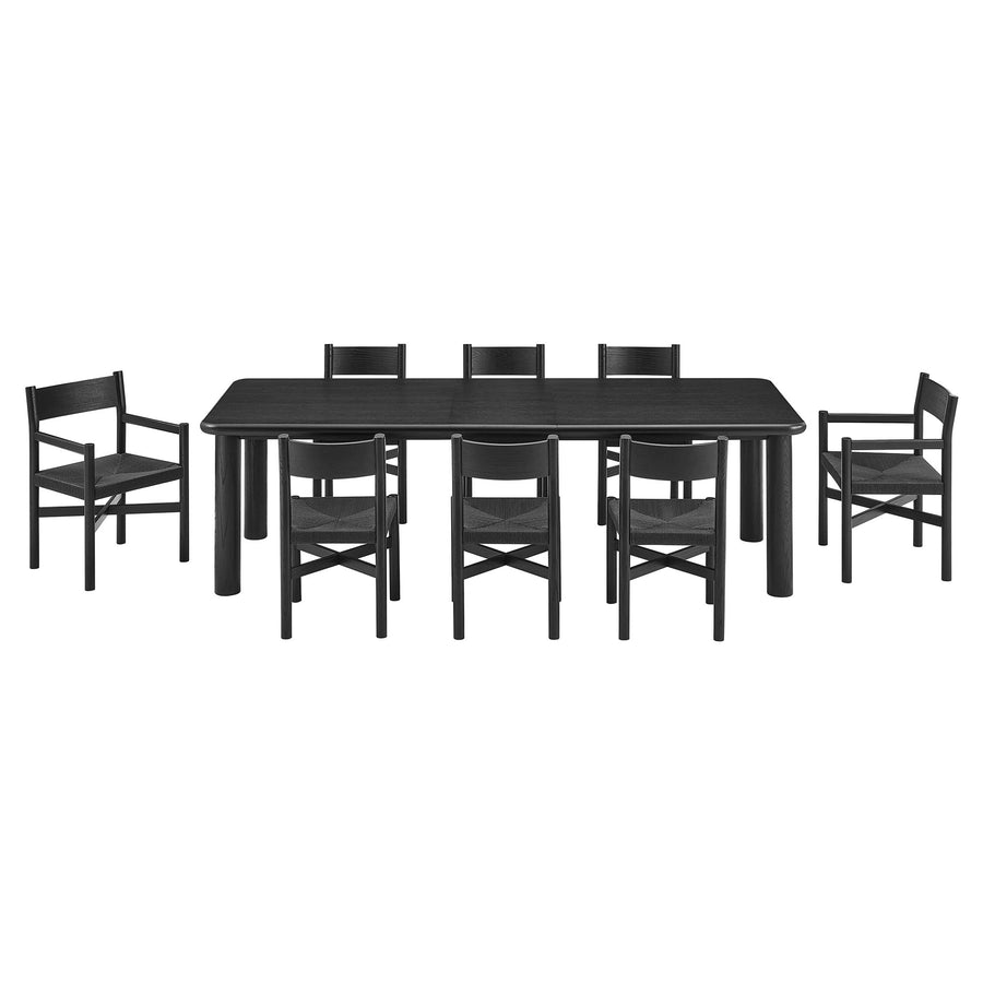 Wells 9-Piece Oak Wood Extendable Dining Table and Chairs Set in Black
