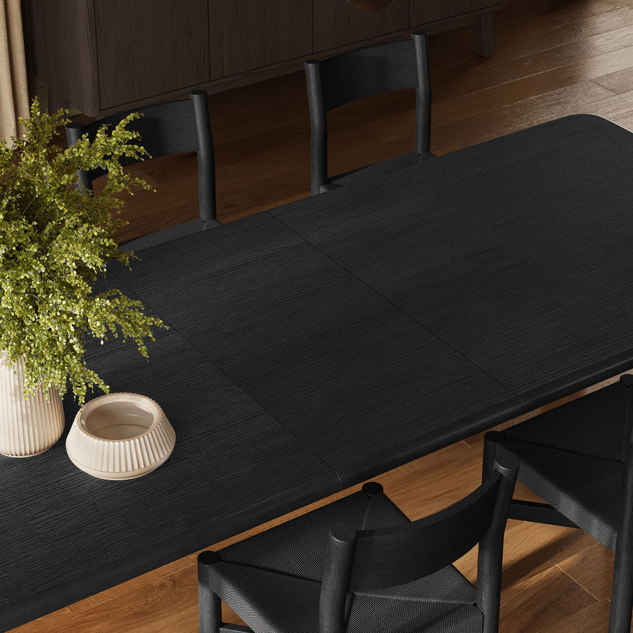 Wells 9-Piece Oak Wood Extendable Dining Table and Chairs Set in Black