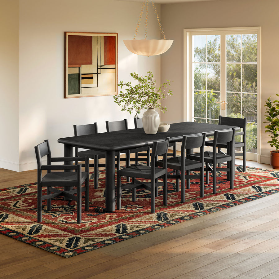 Wells 9-Piece Oak Wood Extendable Dining Table and Chairs Set in Black