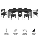 Wells 9-Piece Oak Wood Extendable Dining Table and Chairs Set in Black