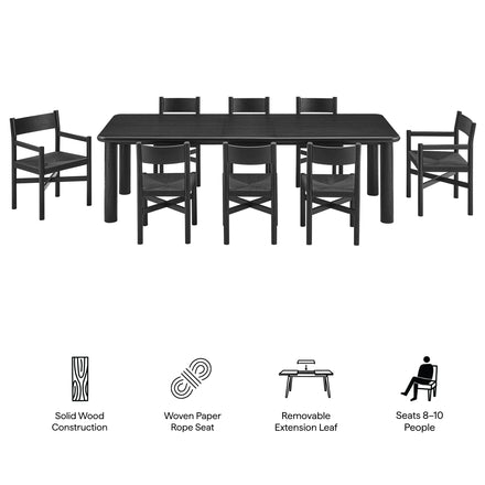 Alvia 9-Piece Oak Wood Extendable Dining Table and Chairs Set in Black