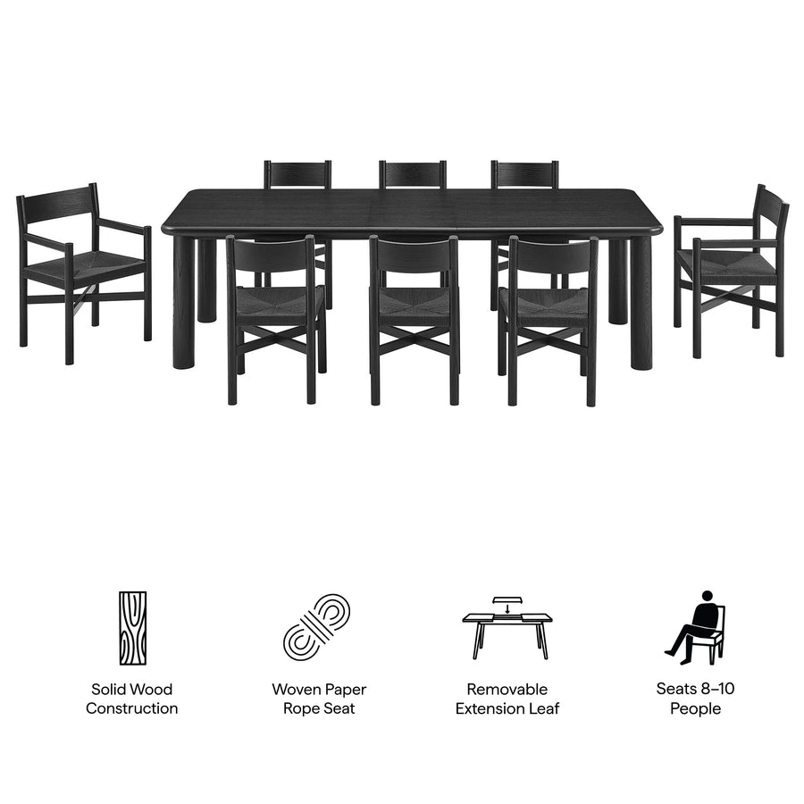 Wells 9-Piece Oak Wood Extendable Dining Table and Chairs Set in Black