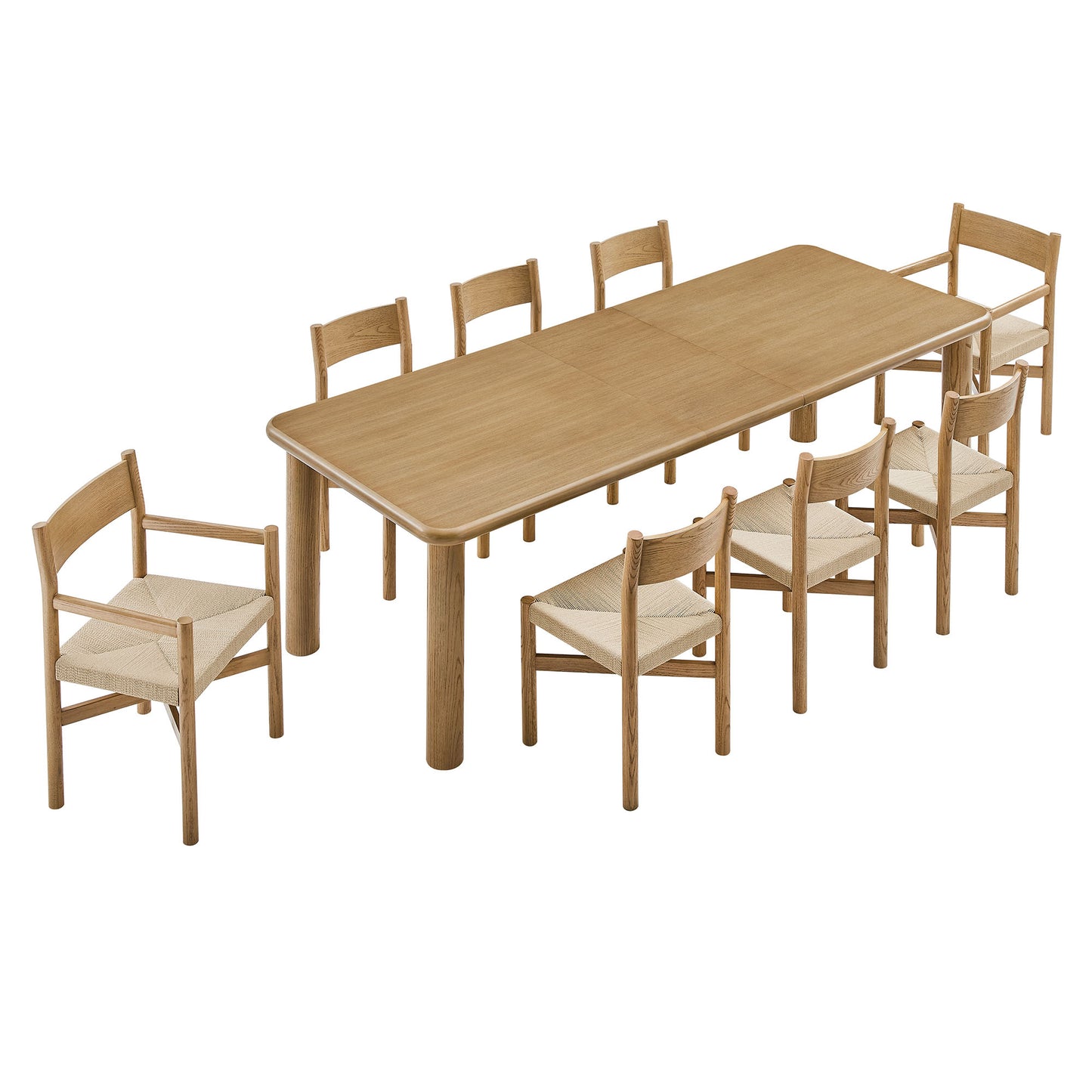 Wells 9-Piece Oak Wood Extendable Dining Table and Chairs Set in Weathered Oak