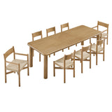 Wells 9-Piece Oak Wood Extendable Dining Table and Chairs Set in Weathered Oak
