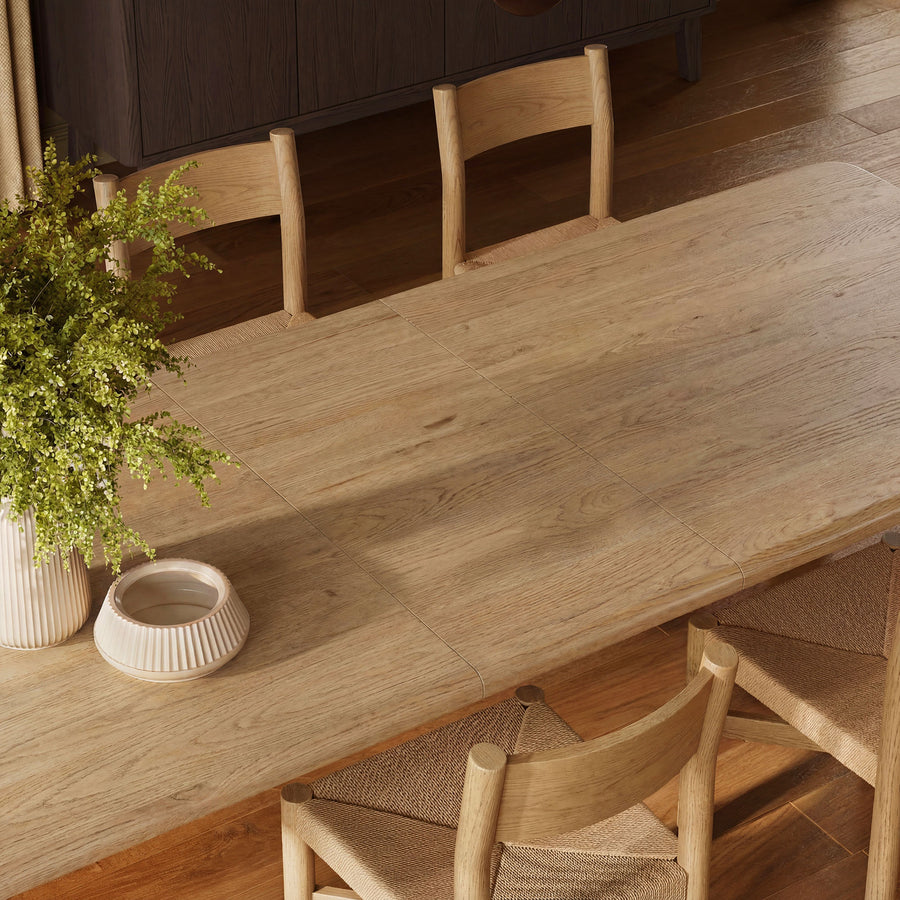 Wells 9-Piece Oak Wood Extendable Dining Table and Chairs Set in Weathered Oak