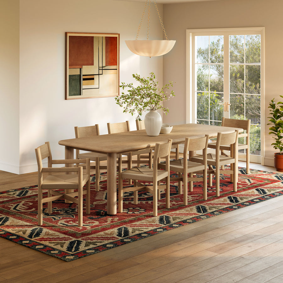 Wells 9-Piece Oak Wood Extendable Dining Table and Chairs Set in Weathered Oak