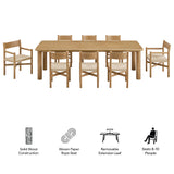 Wells 9-Piece Oak Wood Extendable Dining Table and Chairs Set in Weathered Oak