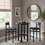 Wells 3-Piece Round Oak Wood Bar Table With Bar Stools Set in Black