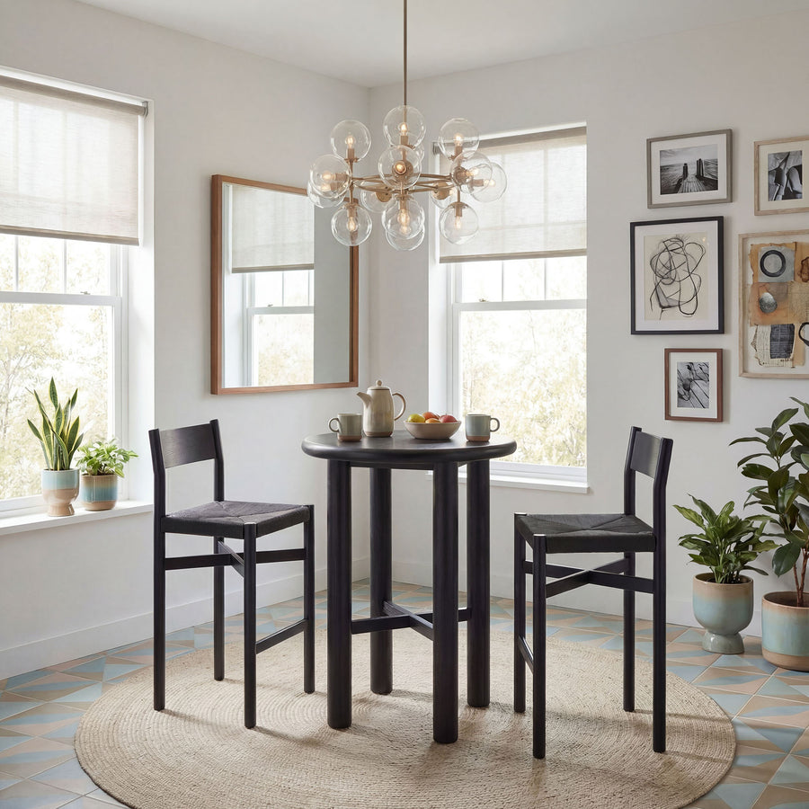 Wells 3-Piece Round Oak Wood Bar Table With Bar Stools Set in Black