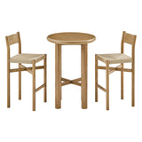 Wells 3-Piece Round Oak Wood Bar Table With Bar Stools Set in Weathered Oak