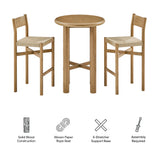 Wells 3-Piece Round Oak Wood Bar Table With Bar Stools Set in Weathered Oak