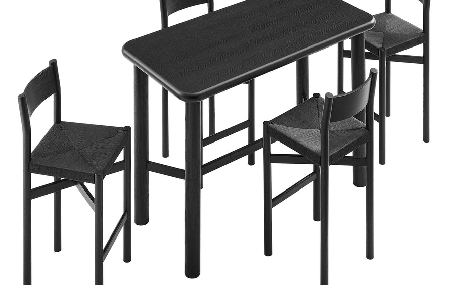 Wells 5-Piece Rectangular Oak Wood Bar Table With Bar Stools Set in Black
