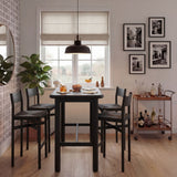 Wells 5-Piece Rectangular Oak Wood Bar Table With Bar Stools Set in Black
