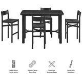 Wells 5-Piece Rectangular Oak Wood Bar Table With Bar Stools Set in Black