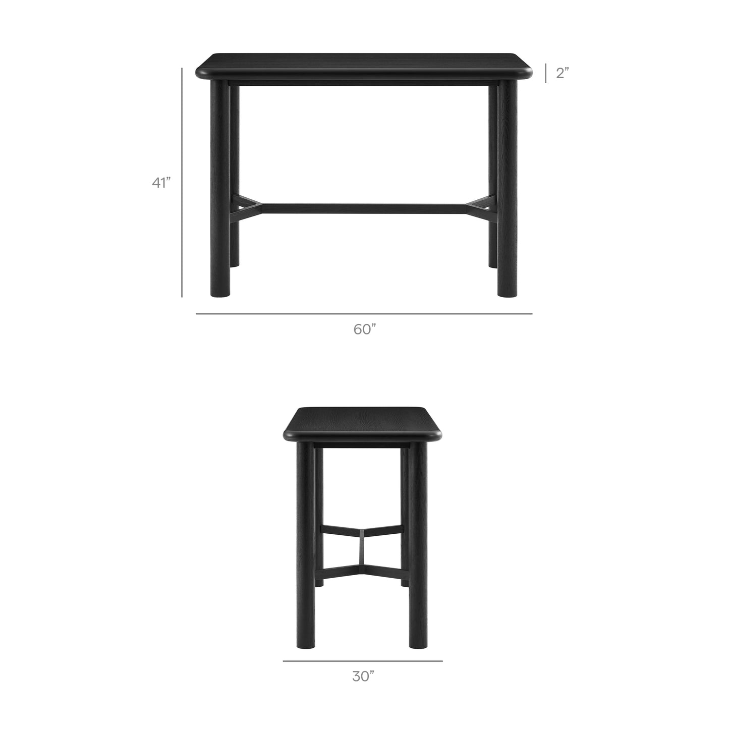 Wells 5-Piece Rectangular Oak Wood Bar Table With Bar Stools Set in Black