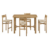 Wells 5-Piece Rectangular Oak Wood Bar Table With Bar Stools Set in Weathered Oak