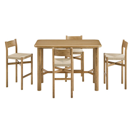 Alvia 5-Piece Rectangular Oak Wood Bar Table With Bar Stools Set in Weathered Oak
