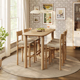 Wells 5-Piece Rectangular Oak Wood Bar Table With Bar Stools Set in Weathered Oak