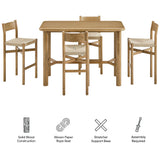 Wells 5-Piece Rectangular Oak Wood Bar Table With Bar Stools Set in Weathered Oak