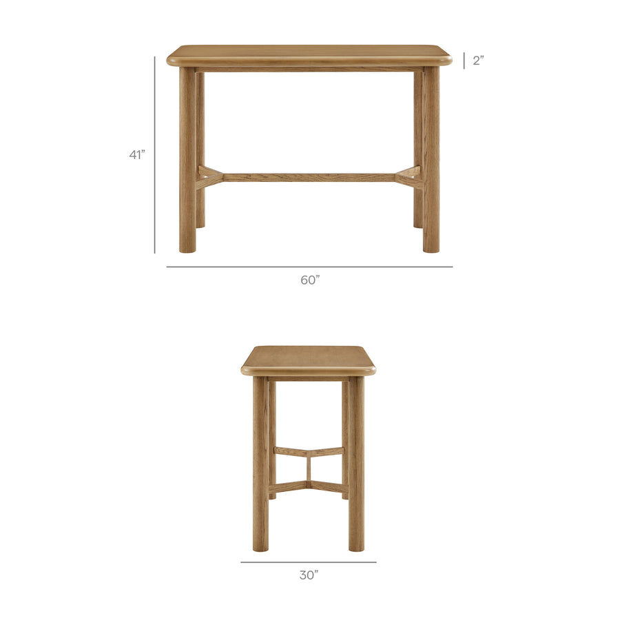 Wells 5-Piece Rectangular Oak Wood Bar Table With Bar Stools Set in Weathered Oak