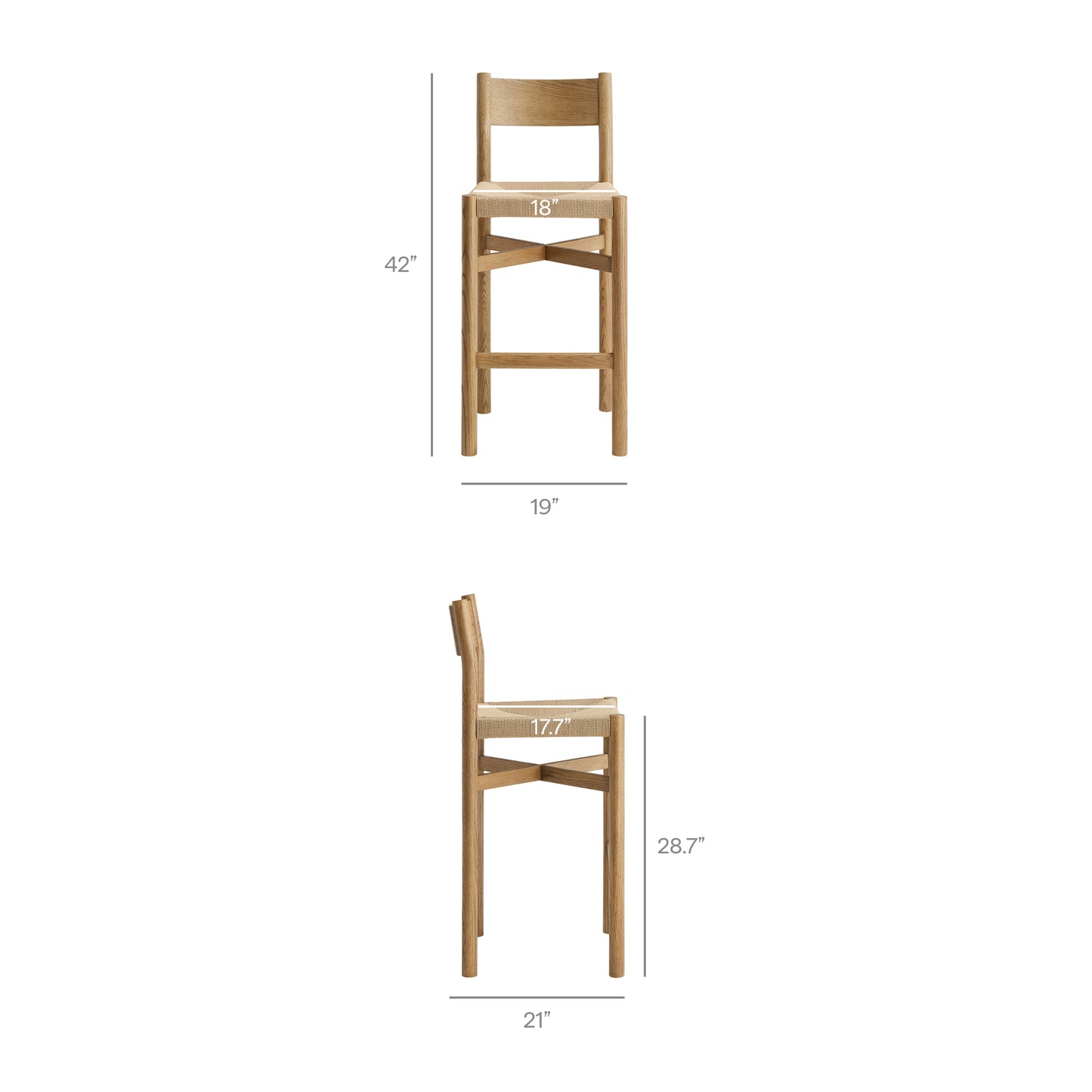Wells 5-Piece Rectangular Oak Wood Bar Table With Bar Stools Set in Weathered Oak