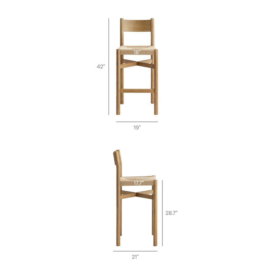 Wells 5-Piece Rectangular Oak Wood Bar Table With Bar Stools Set in Weathered Oak