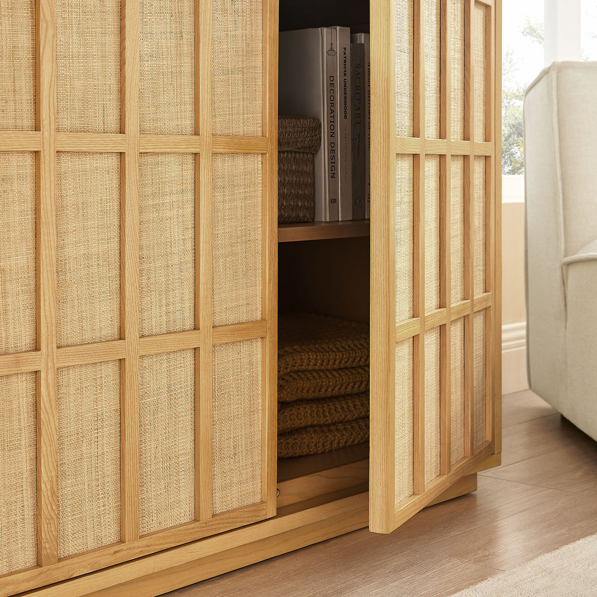 Aiko 39 Inch Japandi Accent Cabinet in Light Oak