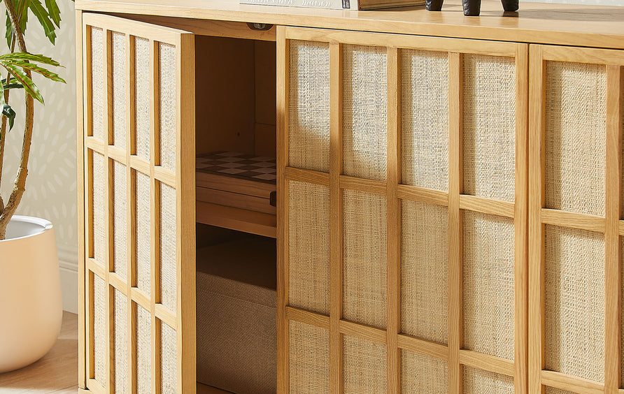 Honey 76 Inch Japandi Sideboard in Light Oak